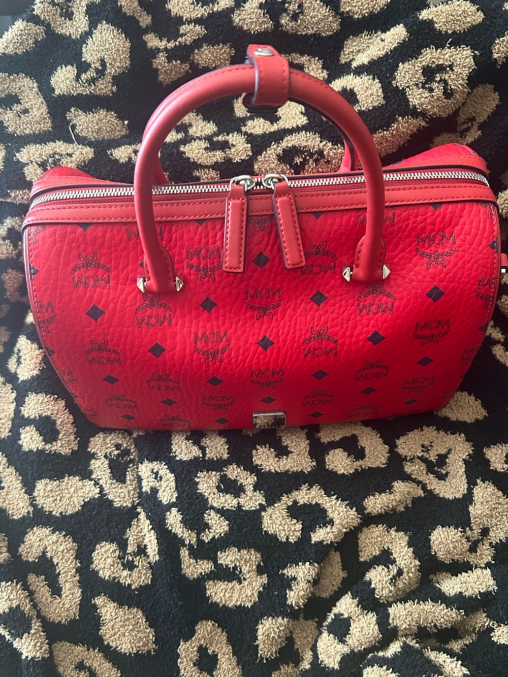 MCM Candy Red Visetos Boston Satchel